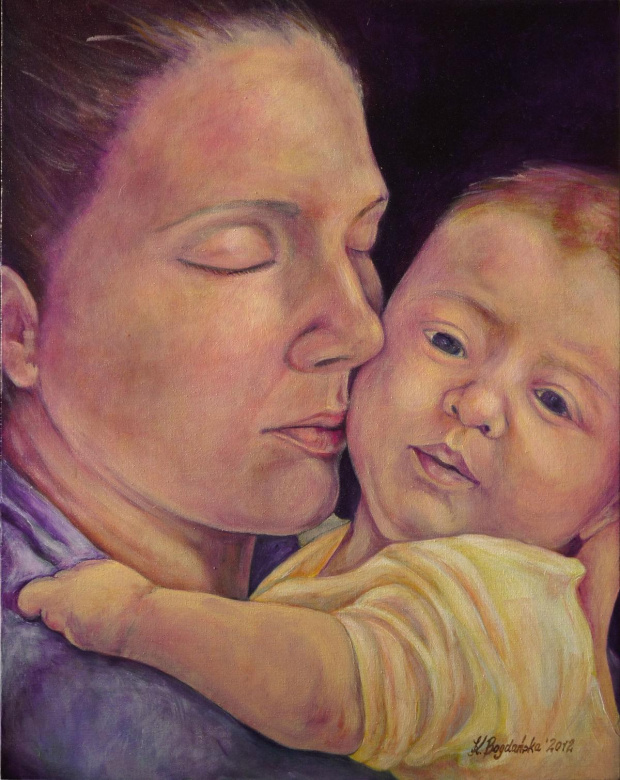 wymiary: 40 x 50 cm, malowany farbami akrylowymi na lnianym płótnie; werniksowany; (w kolekcji prywatnej) #akryl #dziecko #macierzyństwo #malarstwo #matka #obraz