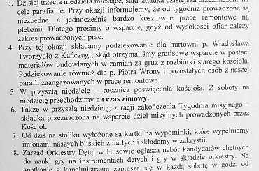 Ogłoszenia parafialne - Husów - 19.10.2008 #Ogłoszenia #prafia #Husów