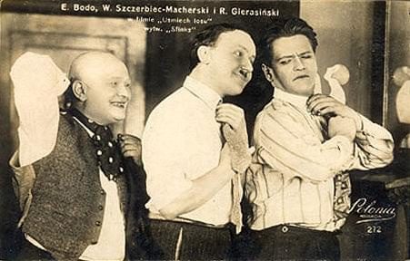 Aktorzy Eugeniusz Bodo, Włodzimierz Macherski, Romuald Gierasieński, zdjęcie z filmu " Uśmiech losu "_1927 r.
