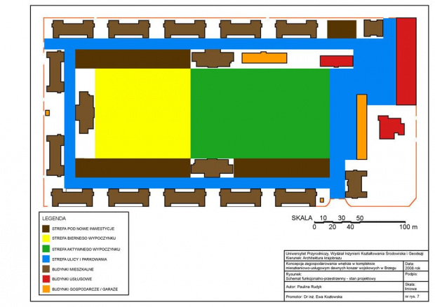 Praca magisterska - Koncepcja zagospodarowania wnętrza w kompleksie mieszkaniowo-usługowym dawnych koszar wojskowych w Brzegu - schemat funkcjonalno-przestrzenny